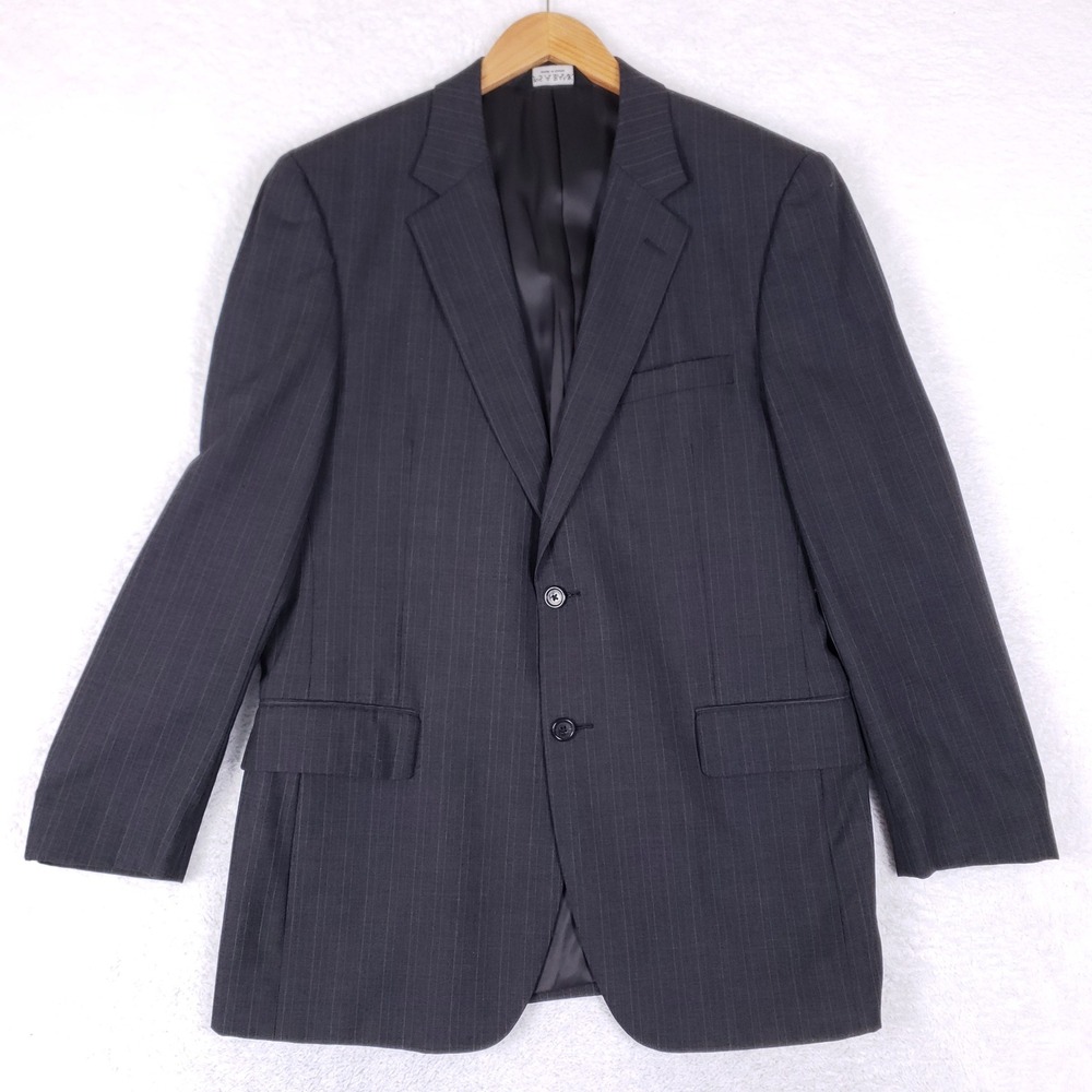 Jos A Bank Mens R41 Suit Jacket Blazer Pinstripe Charcoal Wool‎ Professional